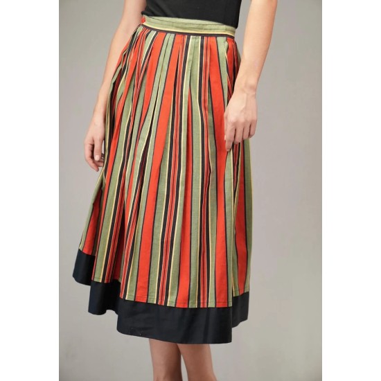 Vintage Stripe A-Line Midi Skirt Colorful Everyday Style