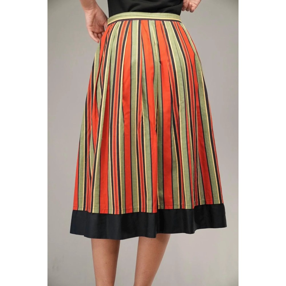 Vintage Stripe A-Line Midi Skirt Colorful Everyday Style