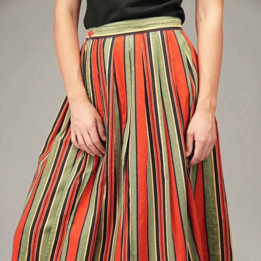 Vintage Stripe A-Line Midi Skirt Colorful Everyday Style