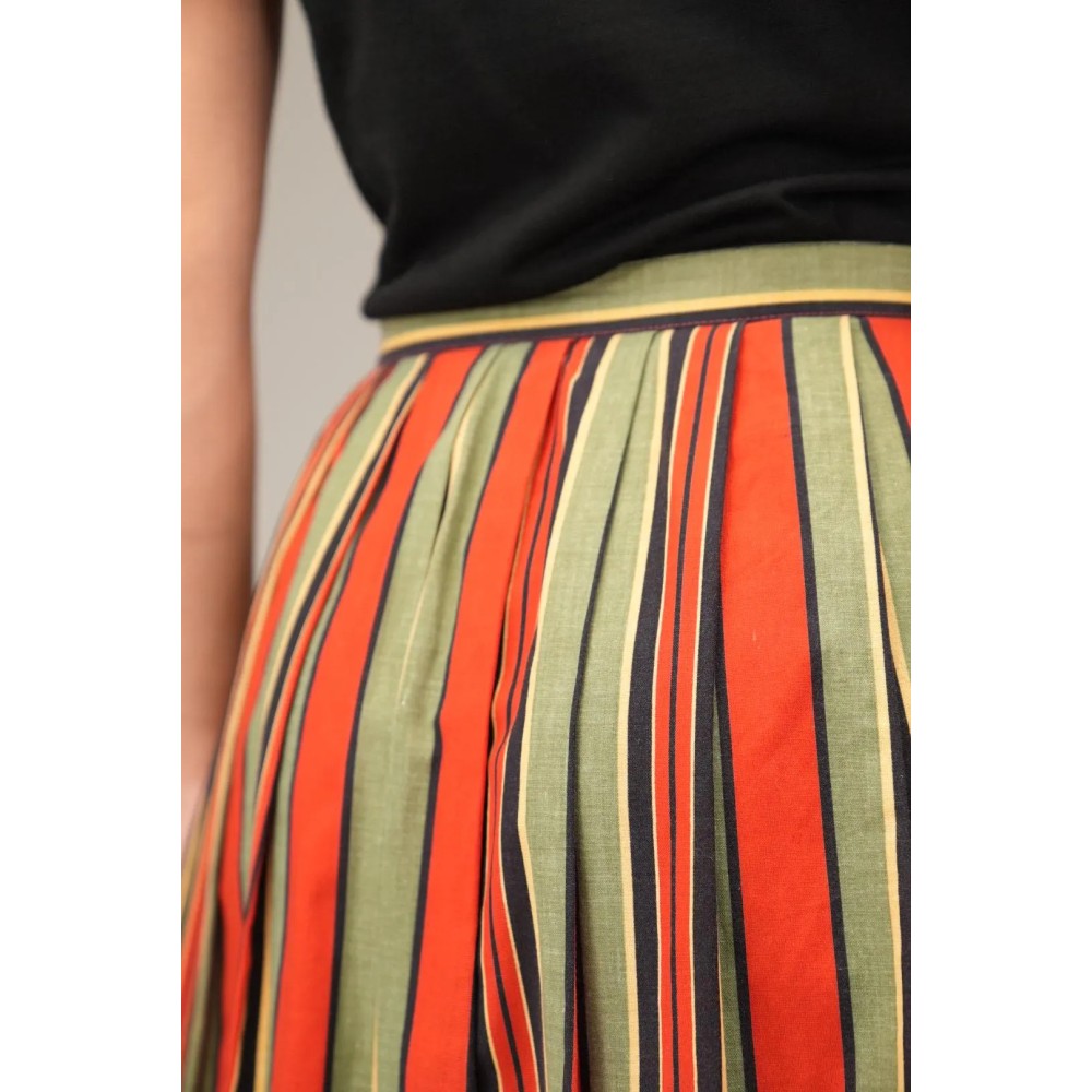 Vintage Stripe A-Line Midi Skirt Colorful Everyday Style