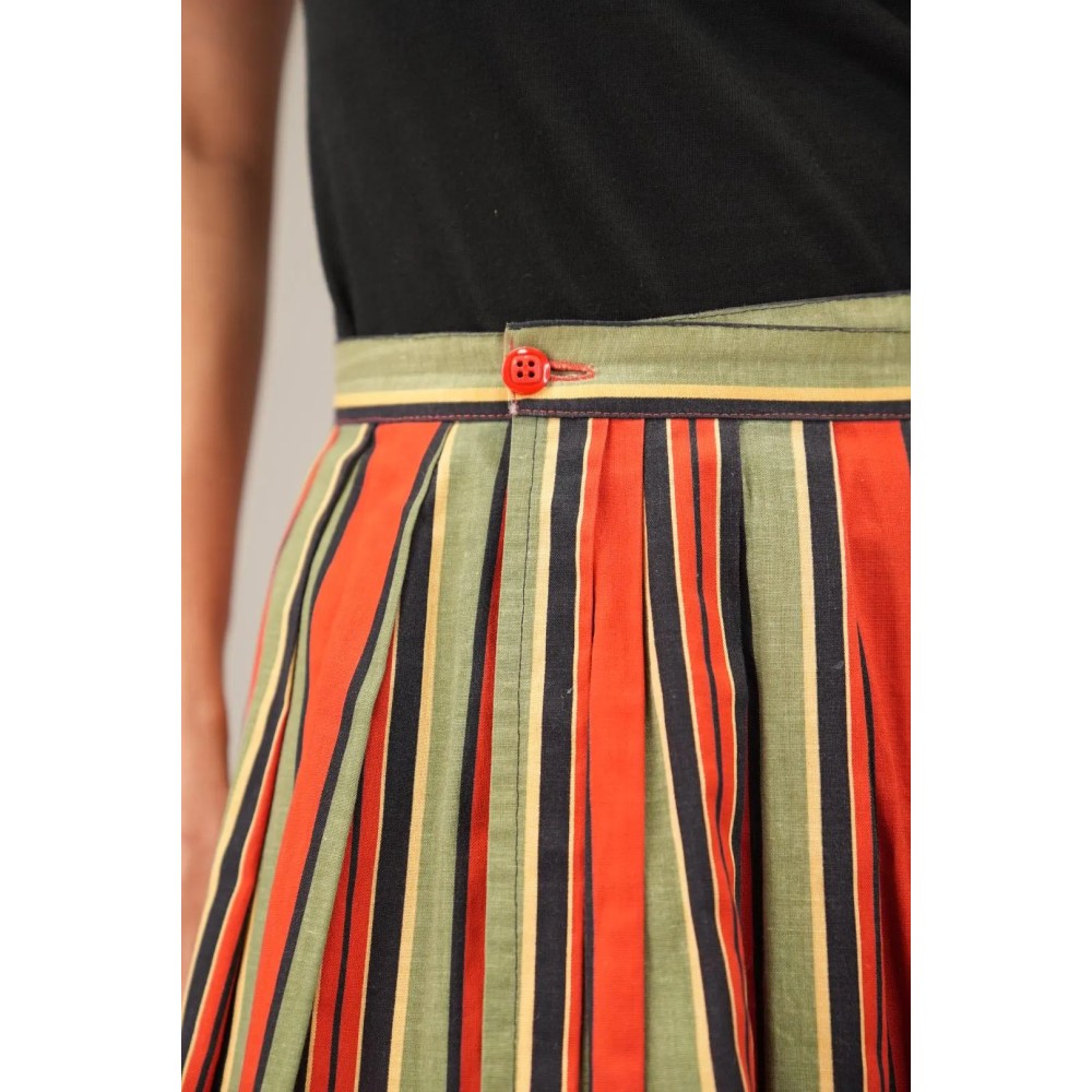 Vintage Stripe A-Line Midi Skirt Colorful Everyday Style