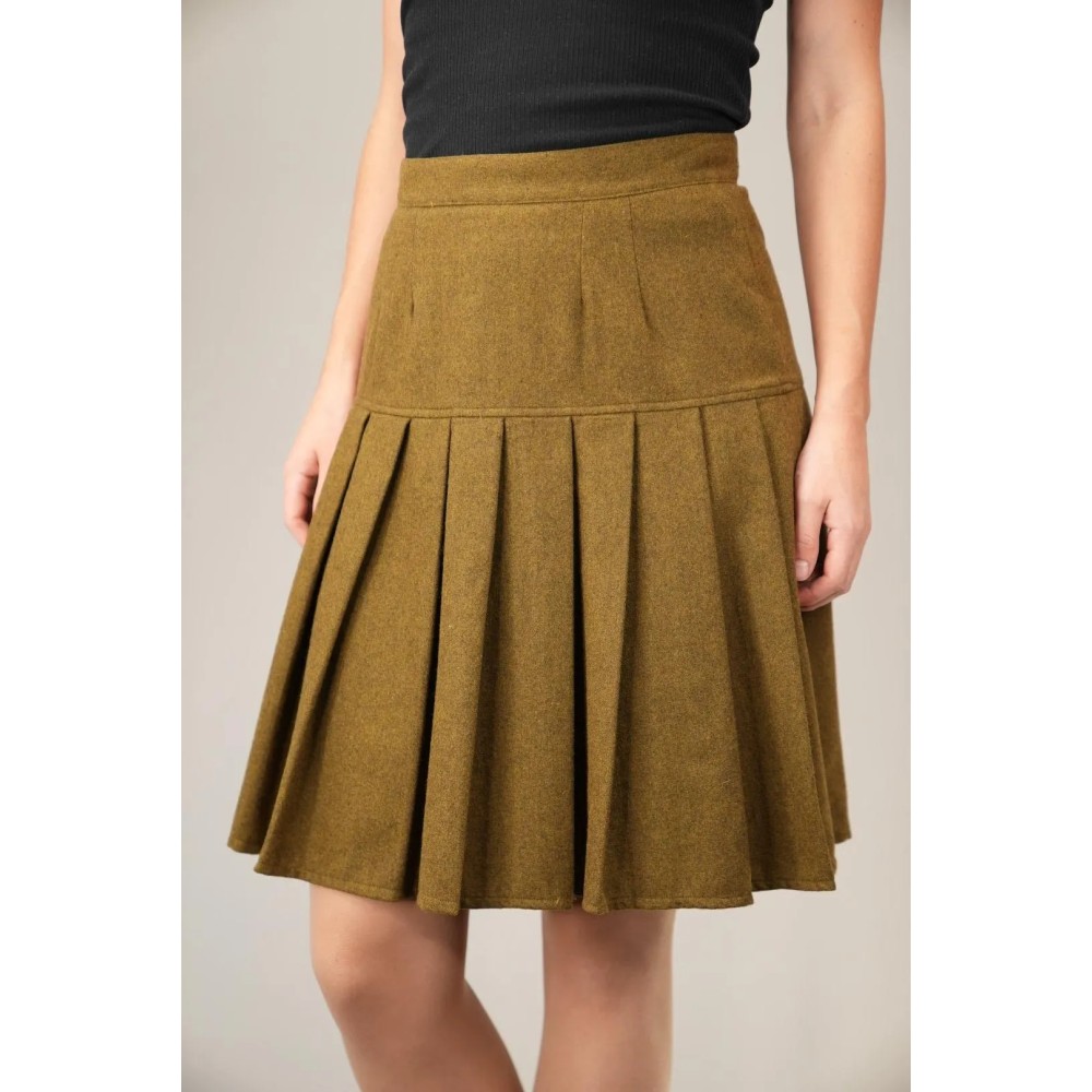 Vintage Pleated A-Line Skirt Warm Mustard Tone