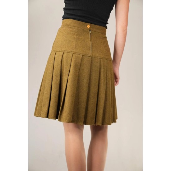 Vintage Pleated A-Line Skirt Warm Mustard Tone