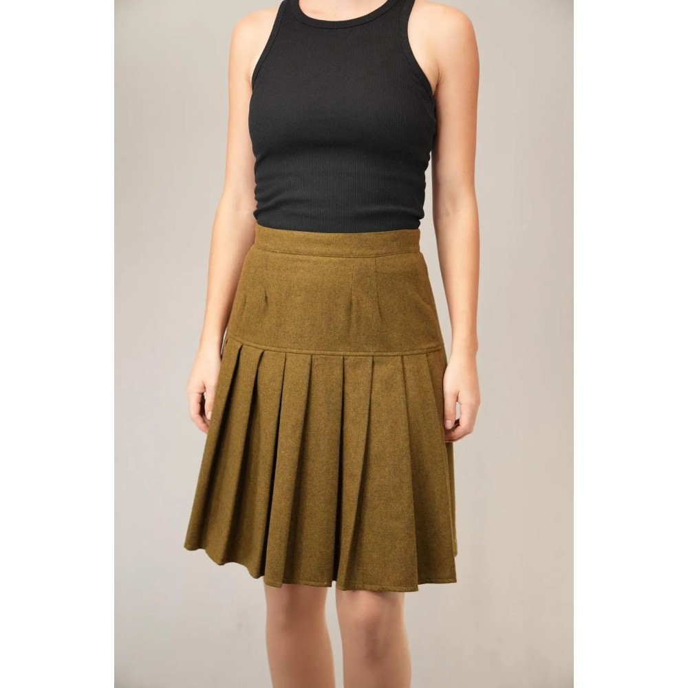Vintage Pleated A-Line Skirt Warm Mustard Tone