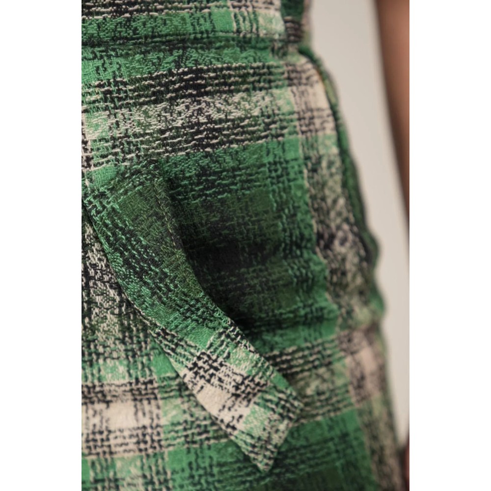 Vintage Green Plaid Knee-Length Skirt Classic Winter Style