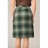 Vintage Green Plaid Knee-Length Skirt Classic Winter Style