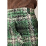 Vintage Green Plaid Knee-Length Skirt Classic Winter Style