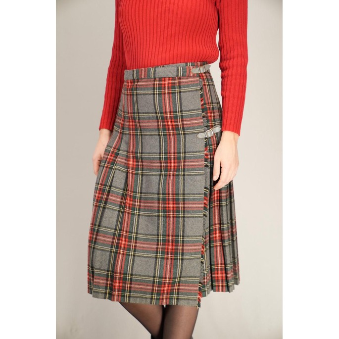 Vintage Tartan Wrap Midi Skirt Classic Heritage Style