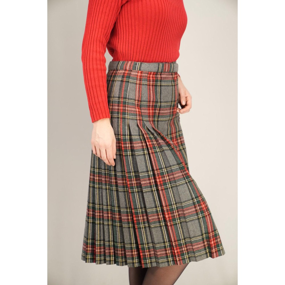 Vintage Tartan Wrap Midi Skirt Classic Heritage Style