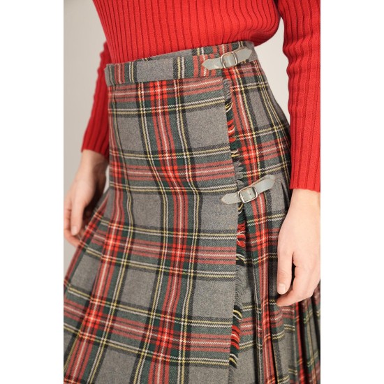 Vintage Tartan Wrap Midi Skirt Classic Heritage Style