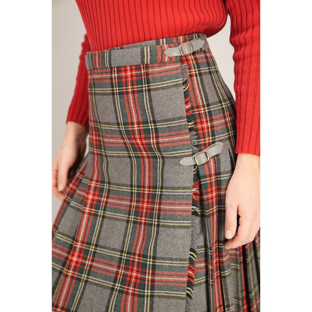 Vintage Tartan Wrap Midi Skirt Classic Heritage Style