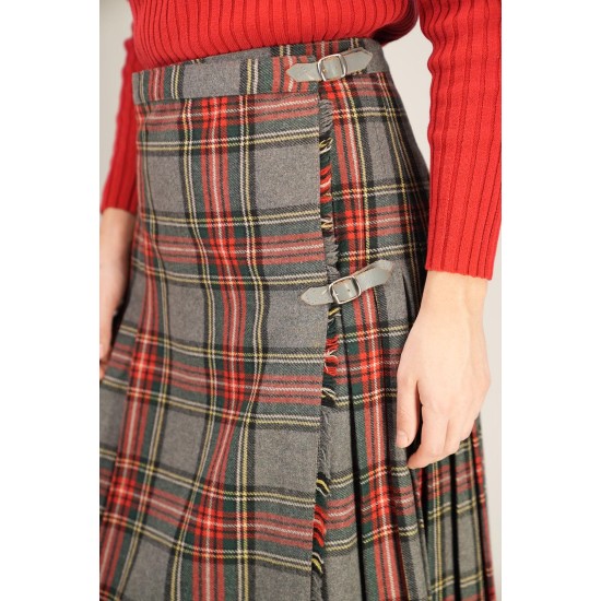 Vintage Tartan Wrap Midi Skirt Classic Heritage Style