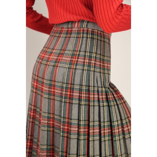 Vintage Tartan Wrap Midi Skirt Classic Heritage Style