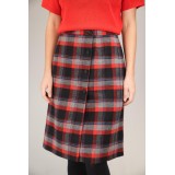 Red  Black Tartan Button-Front Skirt Classic Straight Midi