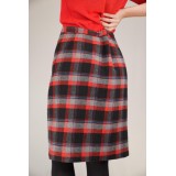 Red  Black Tartan Button-Front Skirt Classic Straight Midi