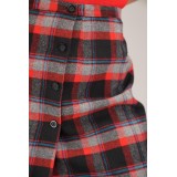 Red  Black Tartan Button-Front Skirt Classic Straight Midi