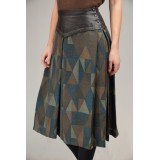 Leather Yoke Geometric Midi Skirt Artful Retro Edge