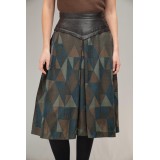 Leather Yoke Geometric Midi Skirt Artful Retro Edge