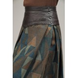 Leather Yoke Geometric Midi Skirt Artful Retro Edge