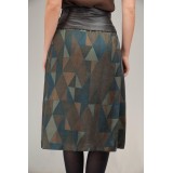 Leather Yoke Geometric Midi Skirt Artful Retro Edge