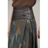 Leather Yoke Geometric Midi Skirt Artful Retro Edge