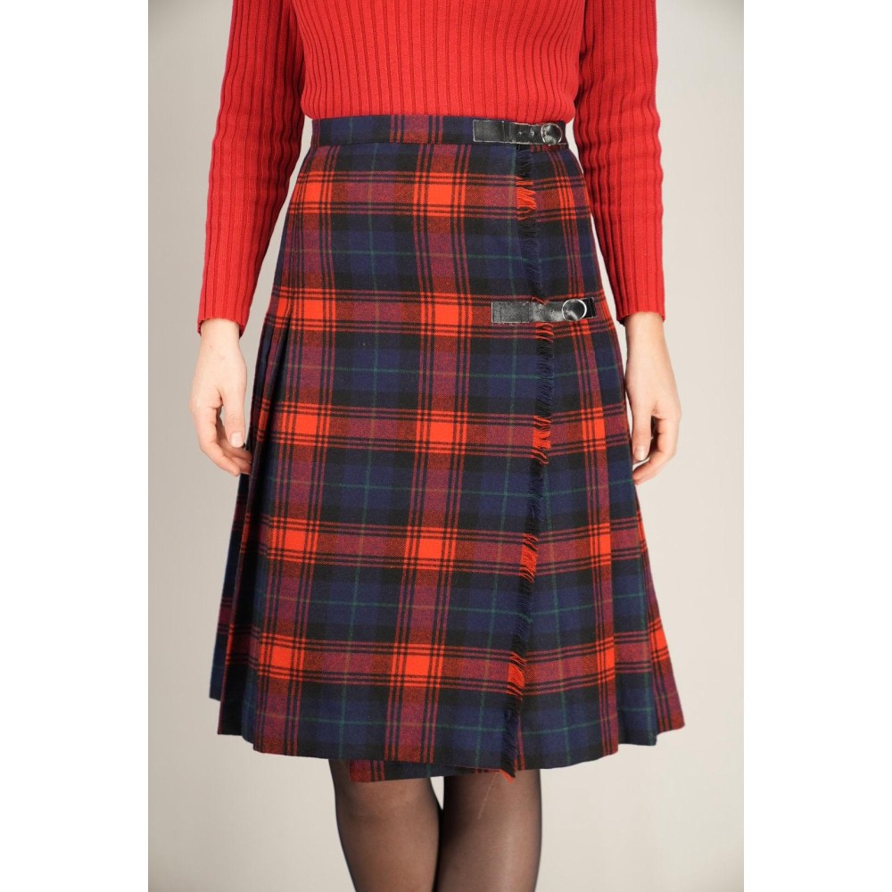 Red Navy Tartan Wrap Skirt Kilt-Inspired Heritage Style