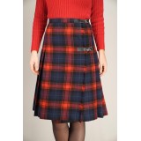 Red Navy Tartan Wrap Skirt Kilt-Inspired Heritage Style