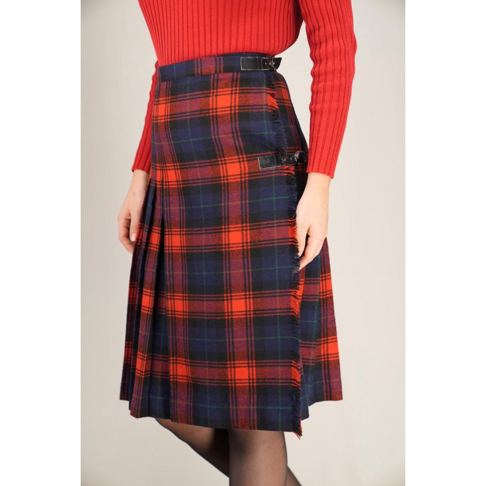 Red Navy Tartan Wrap Skirt Kilt-Inspired Heritage Style
