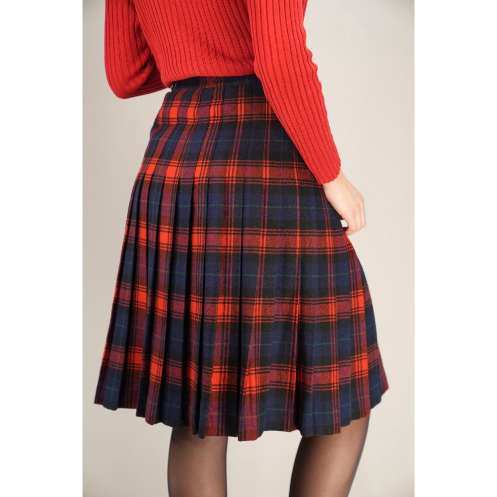 Red Navy Tartan Wrap Skirt Kilt-Inspired Heritage Style