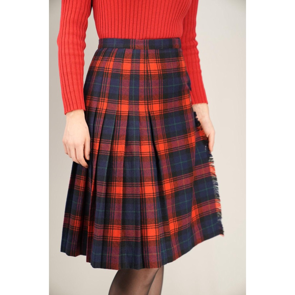 Red Navy Tartan Wrap Skirt Kilt-Inspired Heritage Style