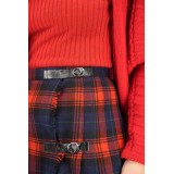 Red Navy Tartan Wrap Skirt Kilt-Inspired Heritage Style