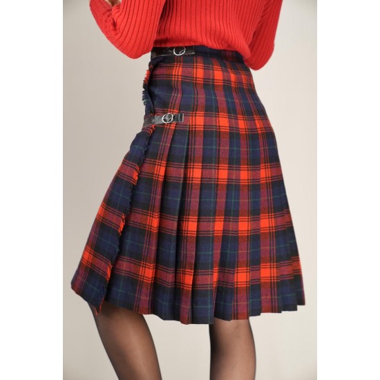 Red Navy Tartan Wrap Skirt Kilt-Inspired Heritage Style