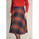 Navy Red Tartan Pleated Skirt Classic Swing Silhouette