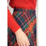Navy Red Tartan Pleated Skirt Classic Swing Silhouette