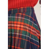 Navy Red Tartan Pleated Skirt Classic Swing Silhouette