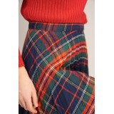 Navy Red Tartan Pleated Skirt Classic Swing Silhouette