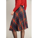 Navy Red Tartan Pleated Skirt Classic Swing Silhouette