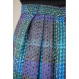 Teal Blue Tartan Pleated Midi Skirt Soft Vintage Charm