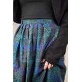 Teal Blue Tartan Pleated Midi Skirt Soft Vintage Charm