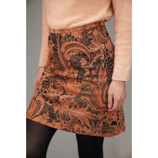 Baroque Floral Print Mini Skirt Warm Retro Statement
