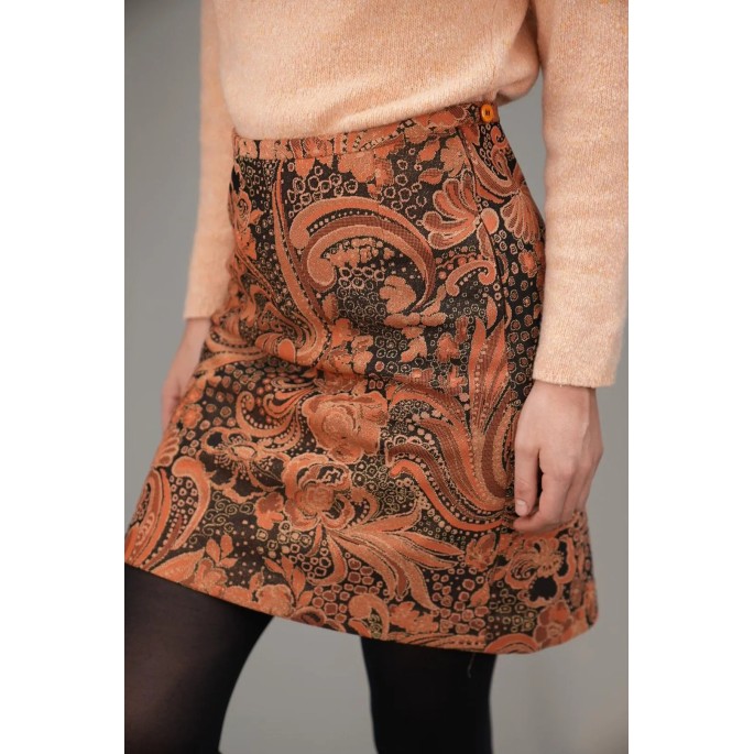 Baroque Floral Print Mini Skirt Warm Retro Statement