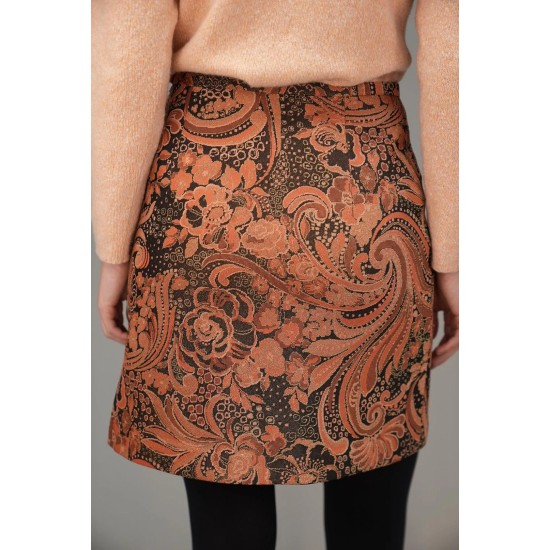 Baroque Floral Print Mini Skirt Warm Retro Statement