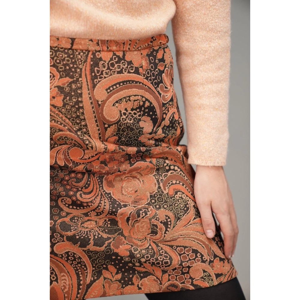 Baroque Floral Print Mini Skirt Warm Retro Statement