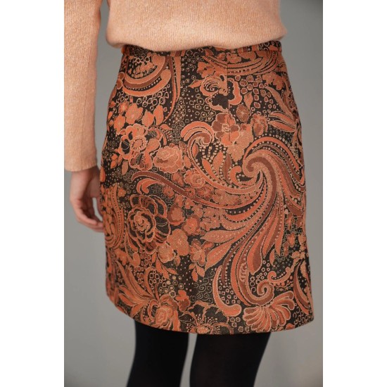 Baroque Floral Print Mini Skirt Warm Retro Statement