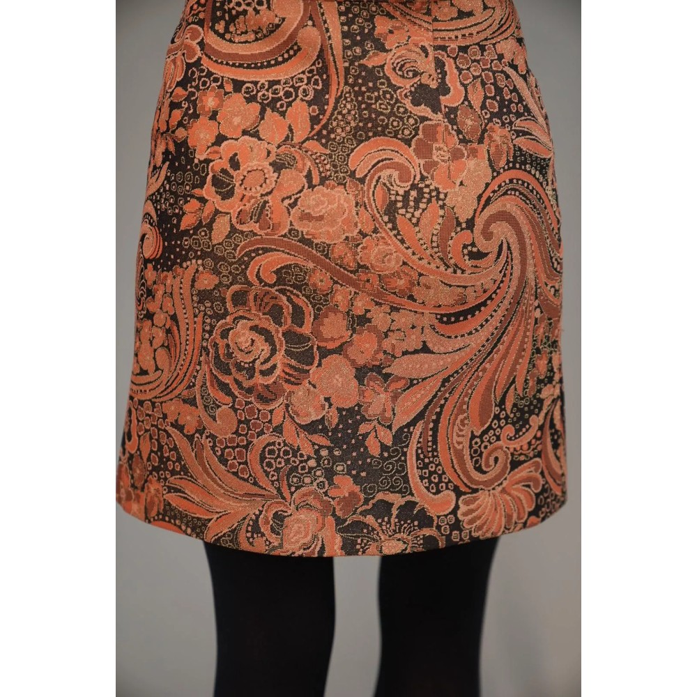 Baroque Floral Print Mini Skirt Warm Retro Statement