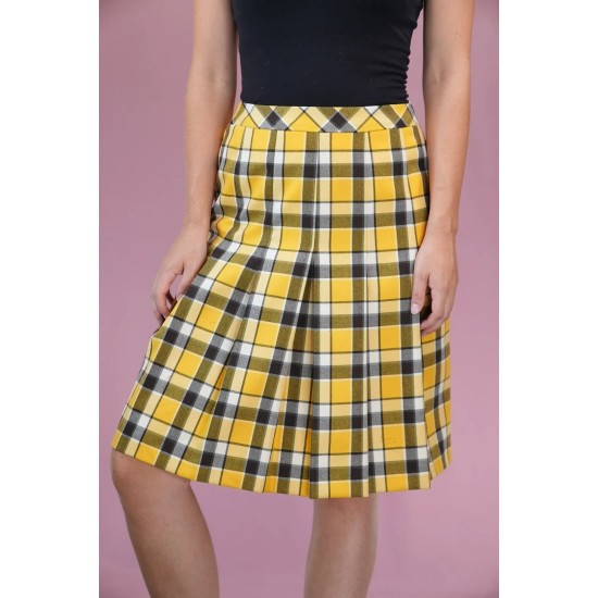 Yellow Check Pleated Skirt Bright Retro Everyday Style