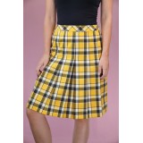 Yellow Check Pleated Skirt Bright Retro Everyday Style