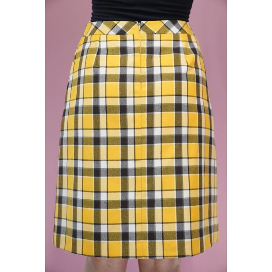 Yellow Check Pleated Skirt Bright Retro Everyday Style