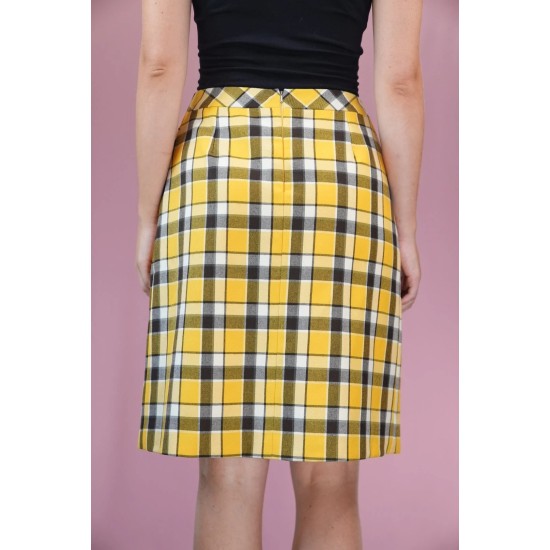Yellow Check Pleated Skirt Bright Retro Everyday Style