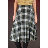 Green White Tartan A-Line Skirt Easy Everyday Swing